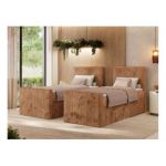 Łóżko kontynentalne TILIANO DUO 90x200 - H4 - pomarańczowy, sztruks - strona prawa - topper Visco