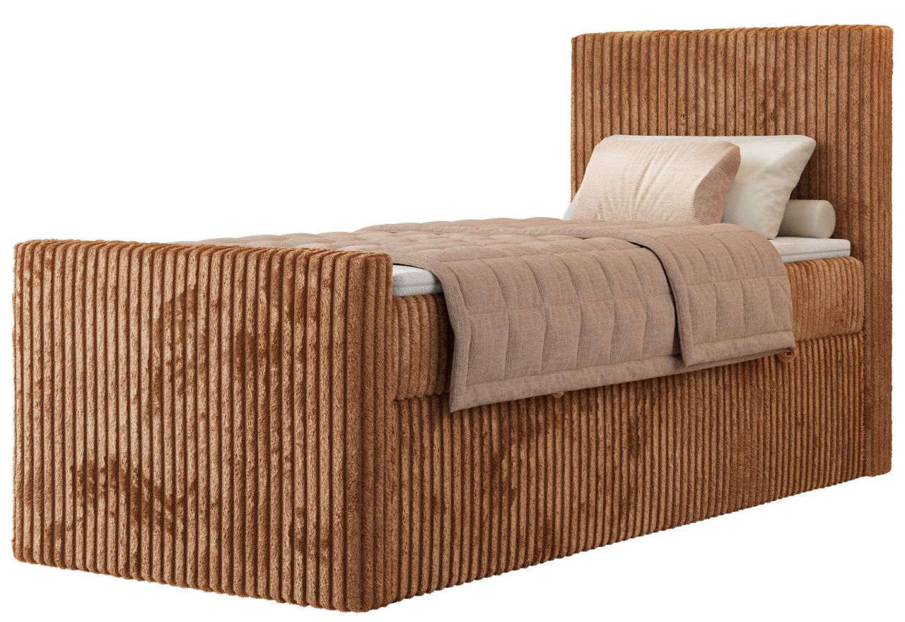 Łóżko kontynentalne TILIANO DUO 90x200 - H4 - pomarańczowy, sztruks - strona prawa - topper Visco