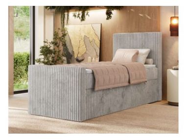 Łóżko kontynentalne TILIANO DUO 90x200 - H4 - jasnoszary, sztruks - strona prawa - topper Visco