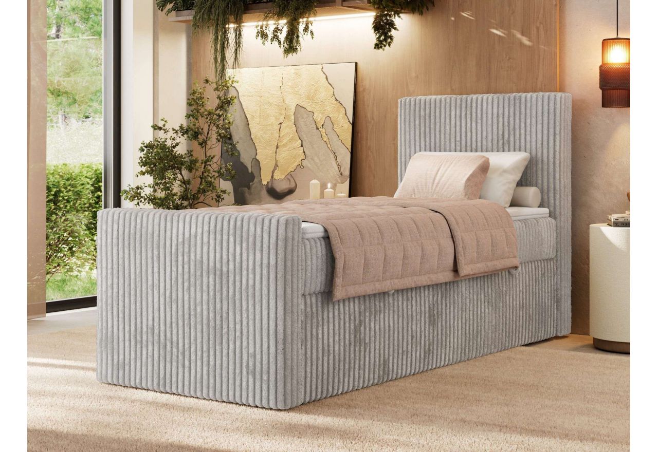 Łóżko kontynentalne TILIANO DUO 90x200 - H4 - jasnoszary, sztruks - strona prawa - topper Visco