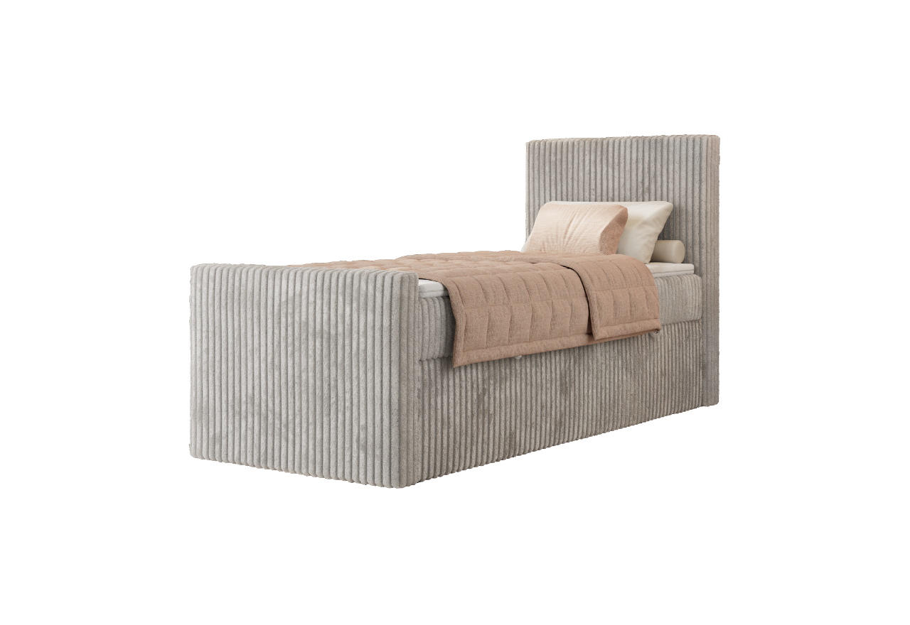 Łóżko kontynentalne TILIANO DUO 90x200 - H4 - jasnoszary, sztruks - strona prawa - topper Visco