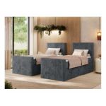 Łóżko kontynentalne TILIANO DUO 90x200 - H4 - ciemnoszary, sztruks - strona prawa - topper Visco