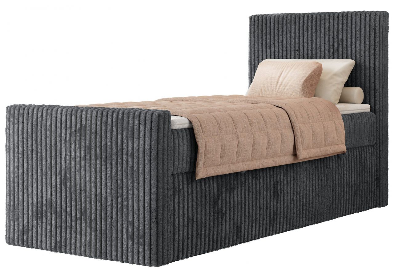Łóżko kontynentalne TILIANO DUO 90x200 - H4 - ciemnoszary, sztruks - strona prawa - topper Visco
