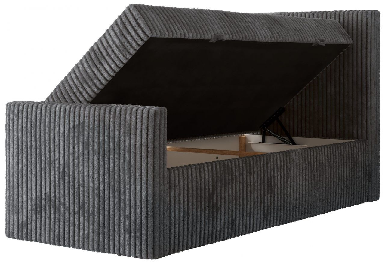 Łóżko kontynentalne TILIANO DUO 90x200 - H4 - ciemnoszary, sztruks - strona prawa - topper Visco