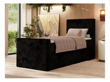 Łóżko kontynentalne TILIANO DUO 90x200 - H4 - czarny, sztruks - strona prawa - topper Visco