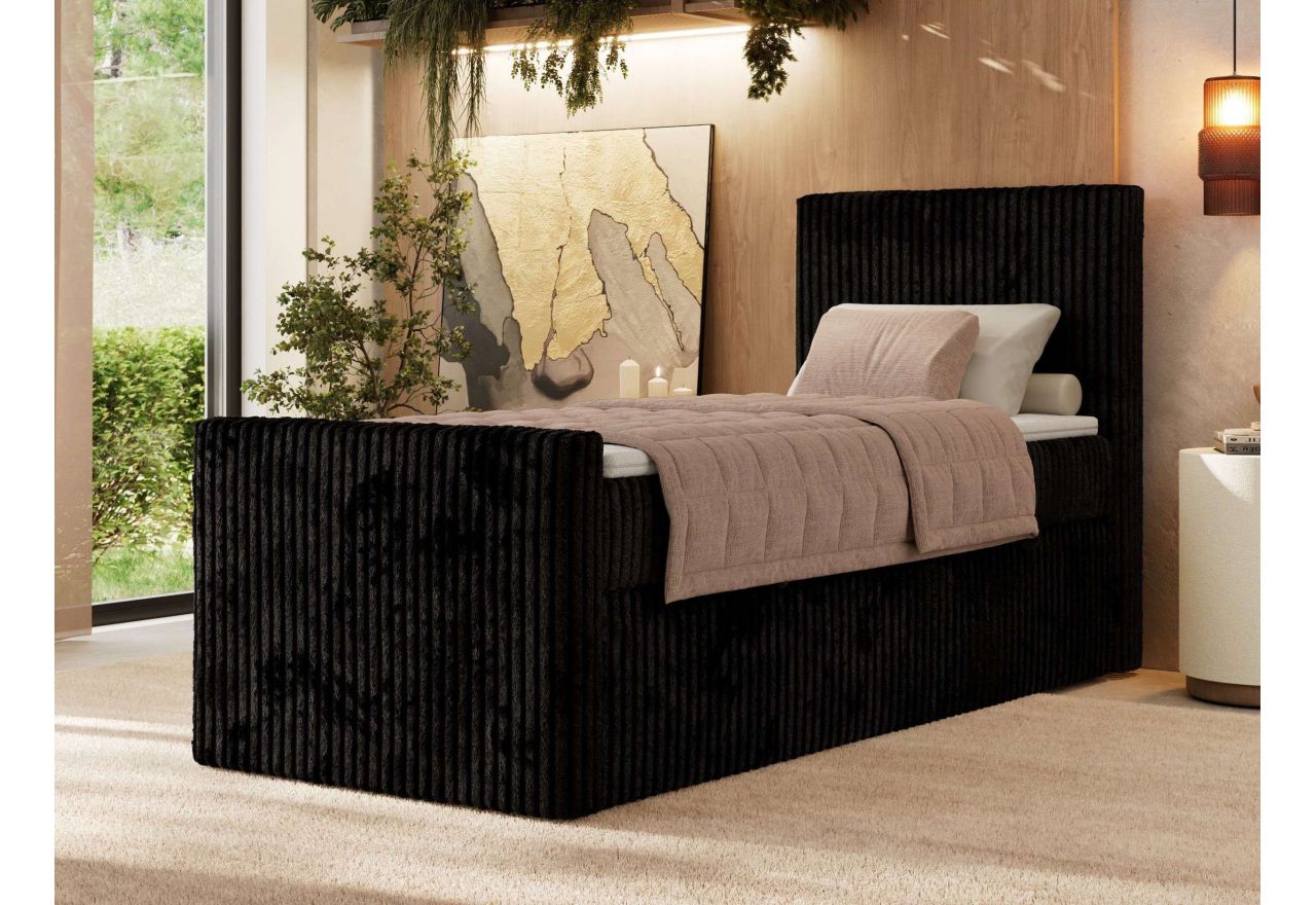 Łóżko kontynentalne TILIANO DUO 90x200 - H4 - czarny, sztruks - strona prawa - topper Visco