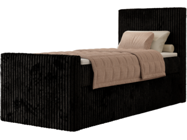 Łóżko kontynentalne TILIANO DUO 90x200 - H4 - czarny, sztruks - strona prawa - topper Visco