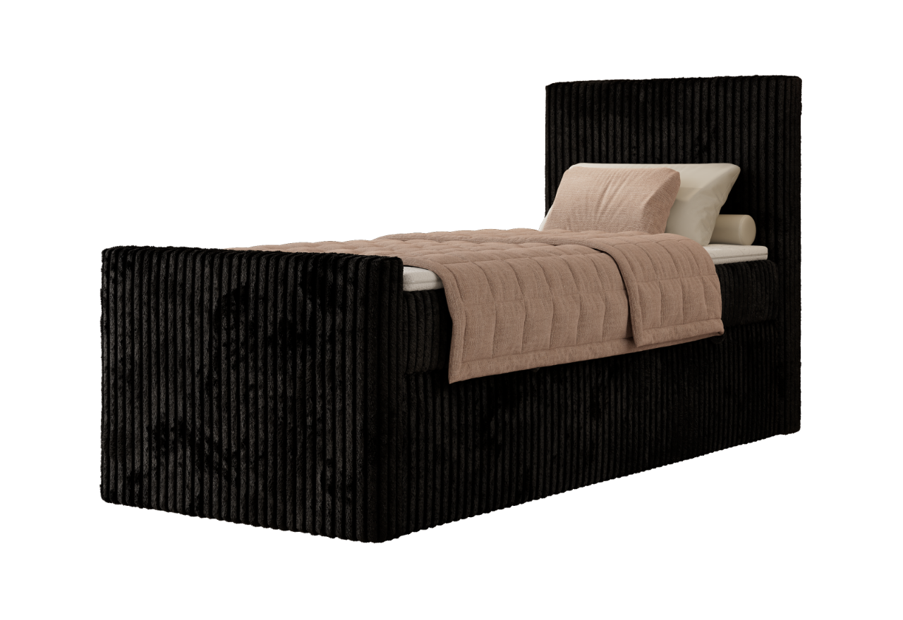 Łóżko kontynentalne TILIANO DUO 90x200 - H4 - czarny, sztruks - strona prawa - topper Visco