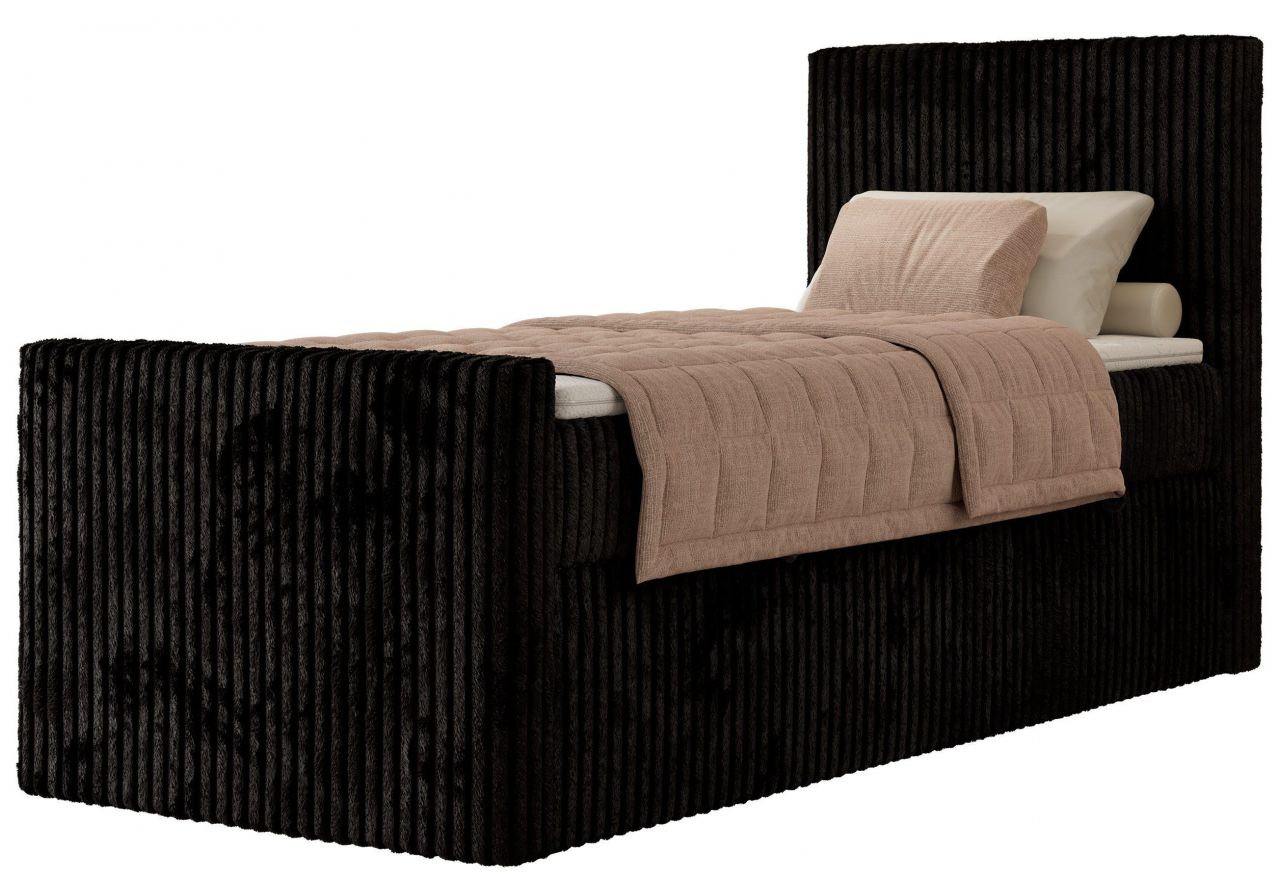 Łóżko kontynentalne TILIANO DUO 90x200 - H4 - czarny, sztruks - strona prawa - topper Visco