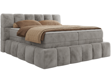 Łóżko kontynentalne - NIRA KING 120x200 - H3 - jasnoszary, plusz