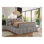 Łóżko kontynentalne - NIRA KING 160x200 - H3 - jasnoszary, plusz