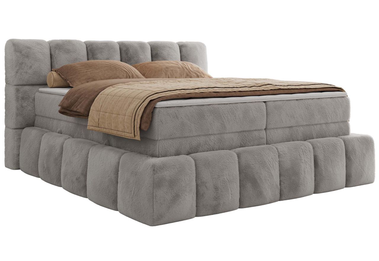 Łóżko kontynentalne - NIRA KING 180x200 - H3 - jasnoszary, plusz