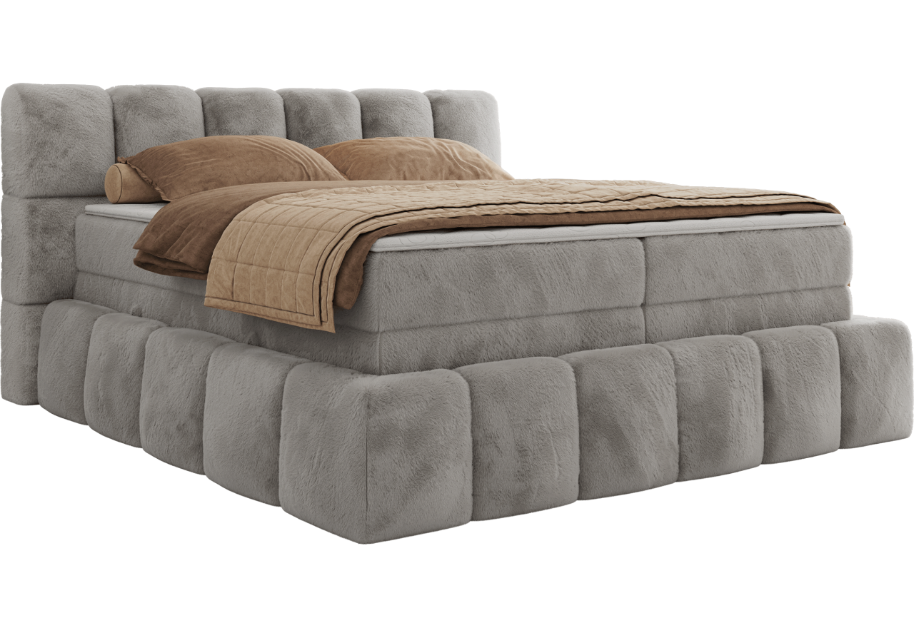 Łóżko kontynentalne - NIRA KING 200x200 - H3 - jasnoszary, plusz