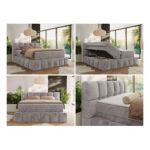 Łóżko kontynentalne - NIRA KING 200x200 - H3 - jasnoszary, plusz