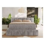 Łóżko kontynentalne - NIRA KING 140x200 - H4 - jasnoszary, plusz