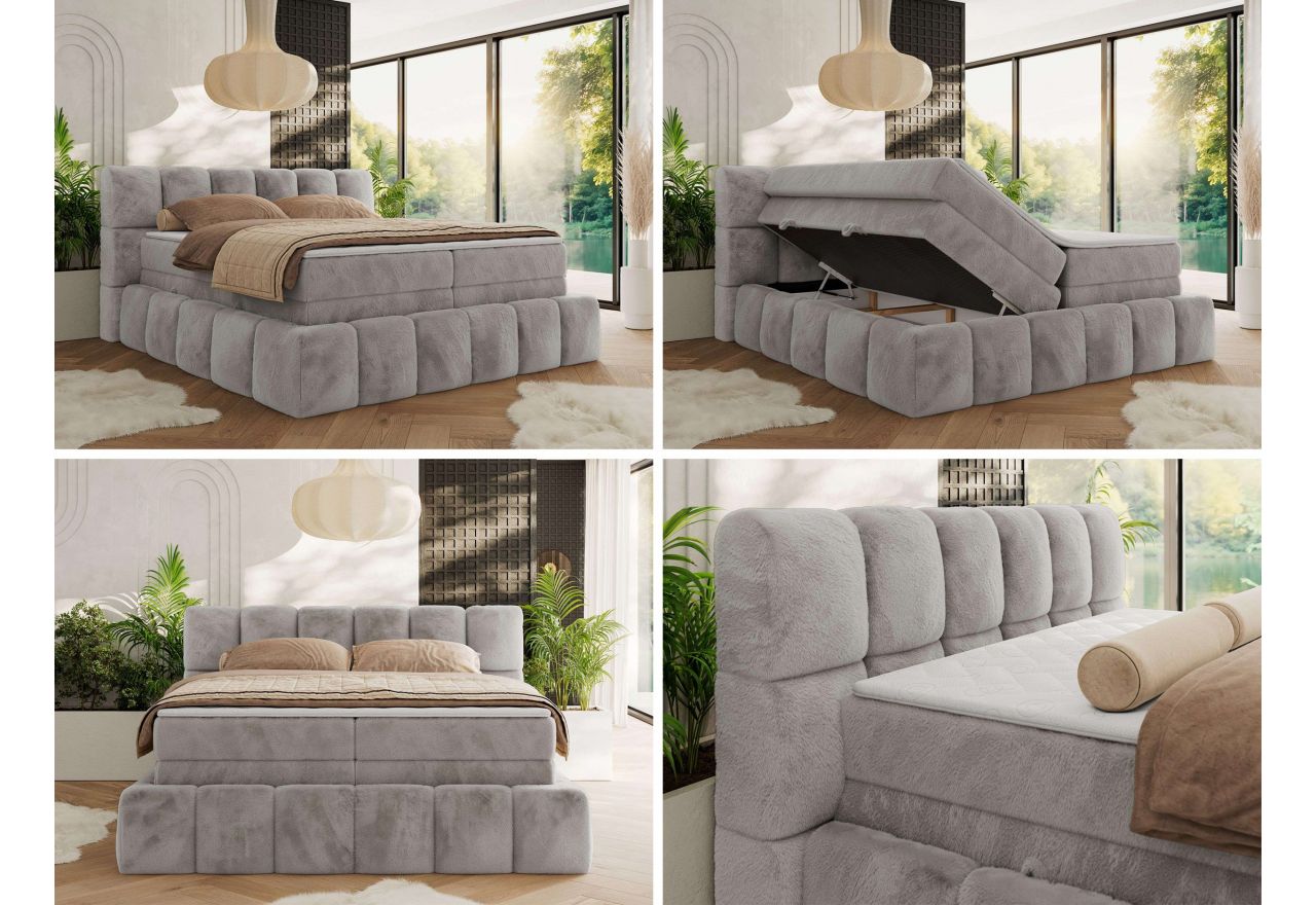 Łóżko kontynentalne - NIRA KING 140x200 - H4 - jasnoszary, plusz