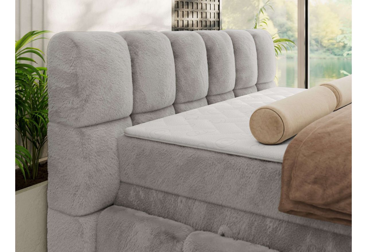 Łóżko kontynentalne - NIRA KING 200x200 - H4 - jasnoszary, plusz