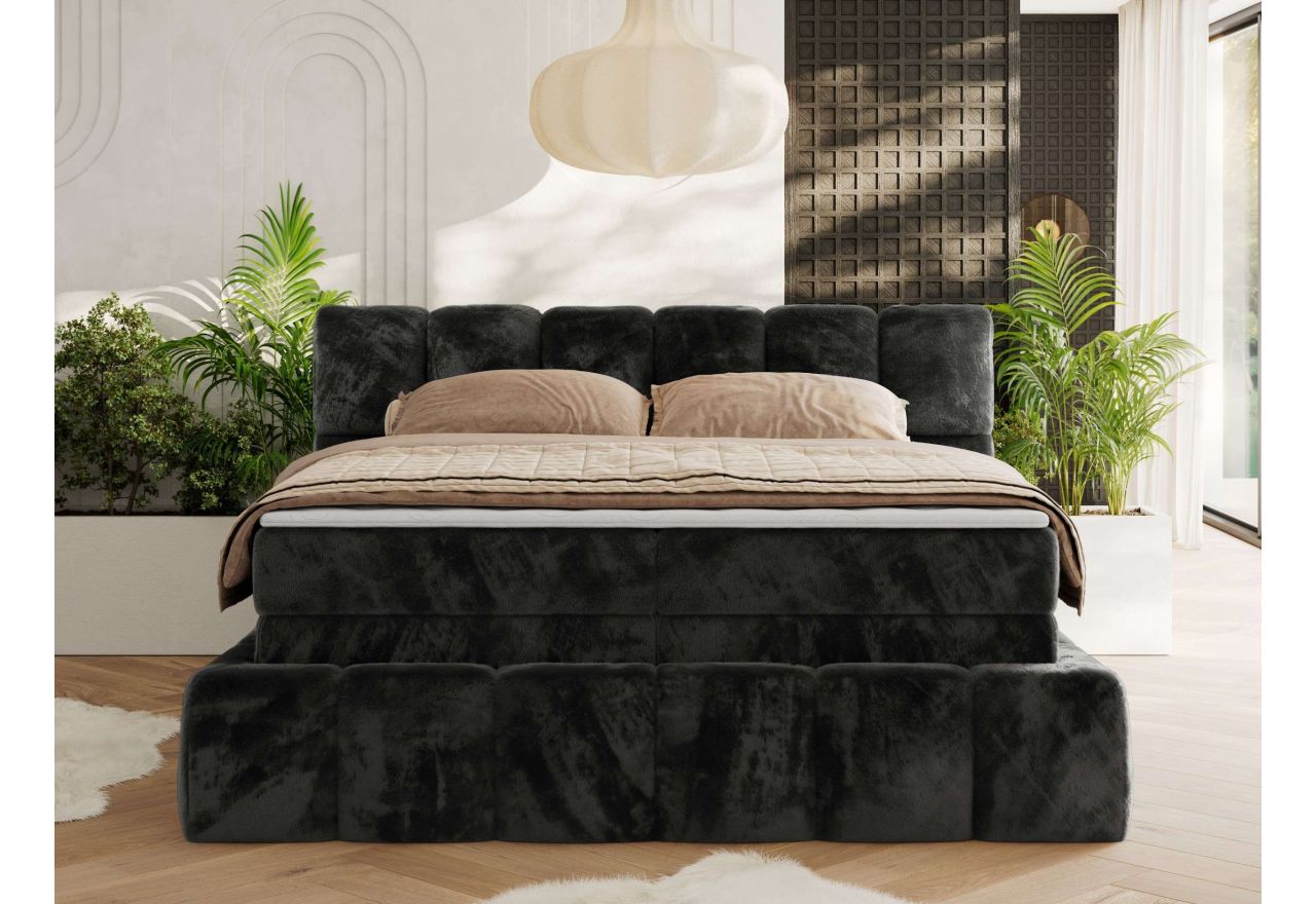 Łóżko kontynentalne - NIRA KING 200x200 - H4 - ciemnoszary, plusz