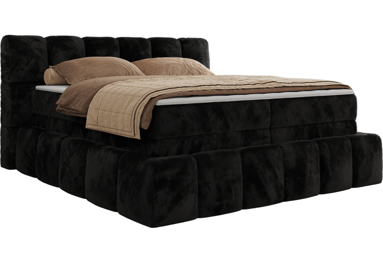 Łóżko kontynentalne - NIRA KING 120x200 - H3 - czarny, plusz