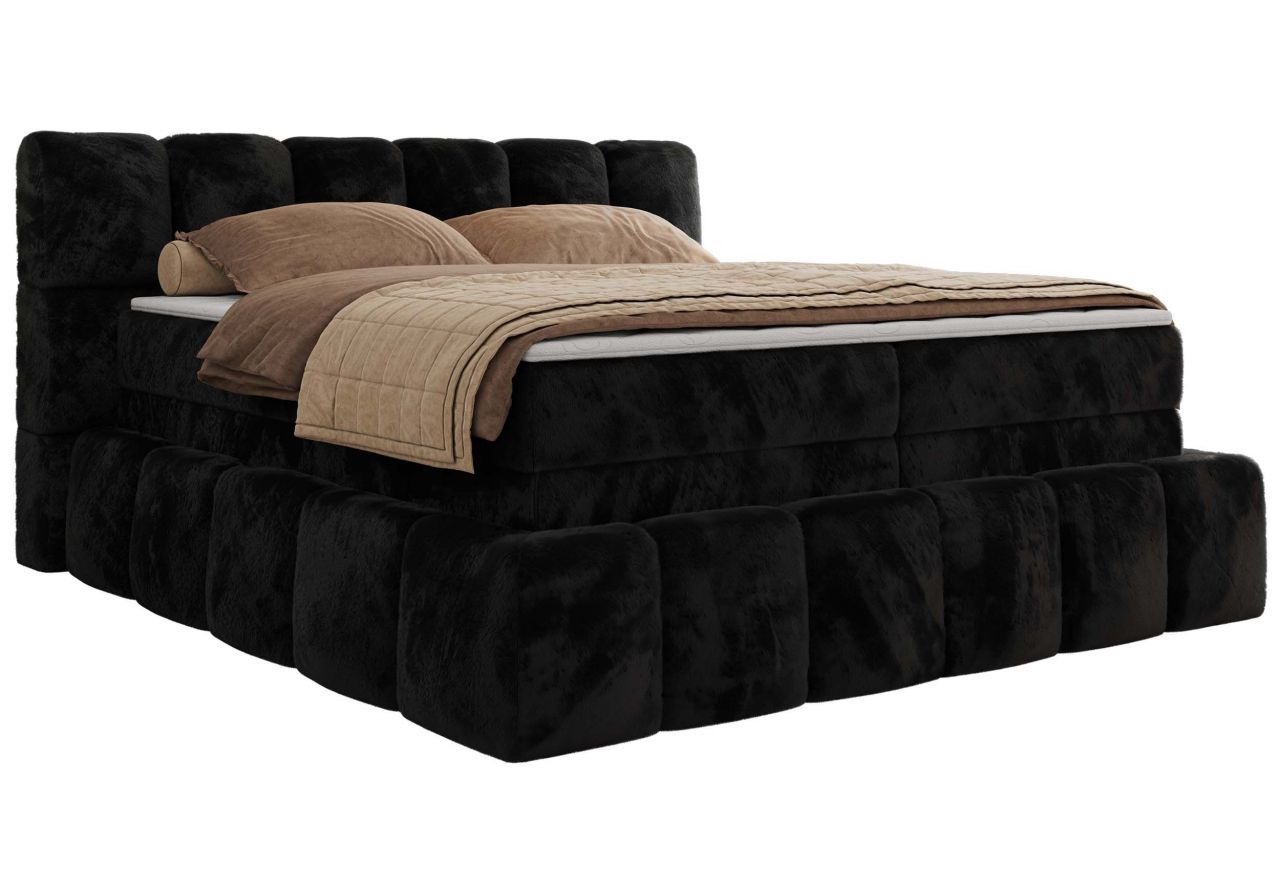 Łóżko kontynentalne - NIRA KING 120x200 - H4 - czarny, plusz