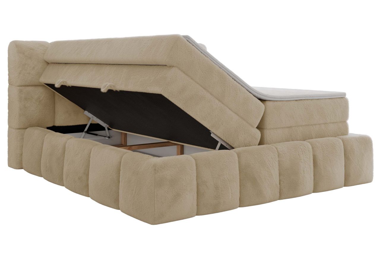 Łóżko kontynentalne - NIRA KING 120x200 - H3 - kremowy, plusz