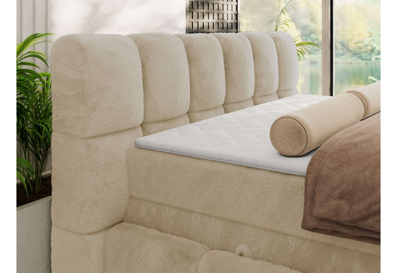 Łóżko kontynentalne - NIRA KING 160x200 - H3 - kremowy, plusz