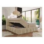 Łóżko kontynentalne - NIRA KING 160x200 - H4 - kremowy, plusz