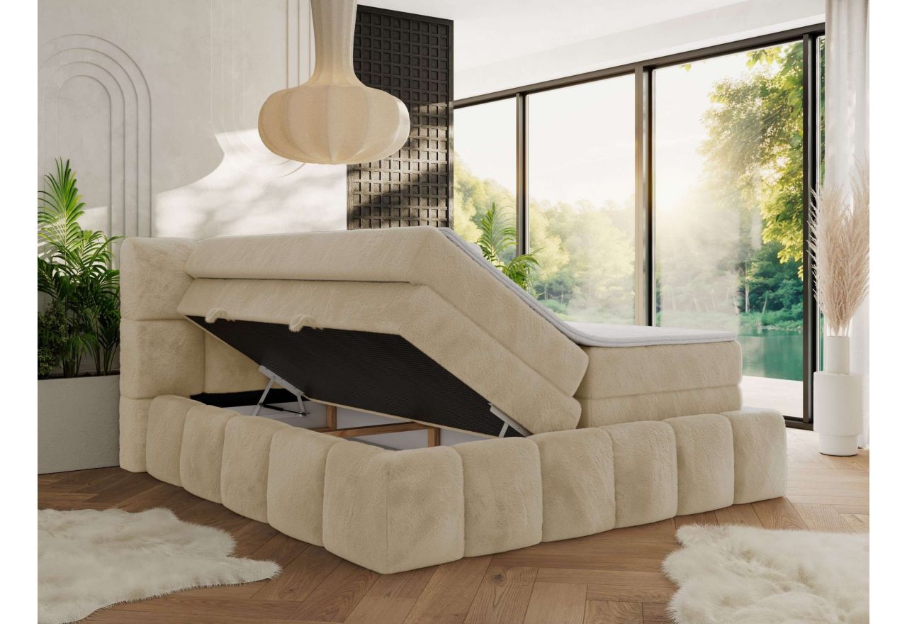 Łóżko kontynentalne - NIRA KING 180x200 - H4 - kremowy, plusz