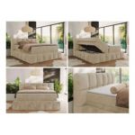 Łóżko kontynentalne - NIRA KING 180x200 - H4 - kremowy, plusz