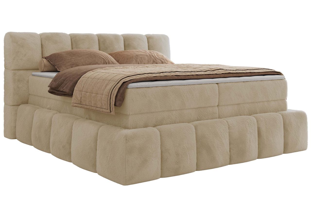 Łóżko kontynentalne - NIRA KING 180x200 - H4 - kremowy, plusz