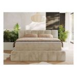 Łóżko kontynentalne - NIRA KING 200x200 - H4 - kremowy, plusz