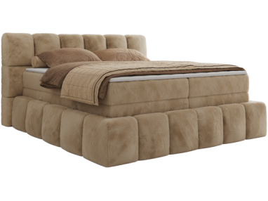 Łóżko kontynentalne - NIRA KING 140x200 - H3 - beżowy, plusz