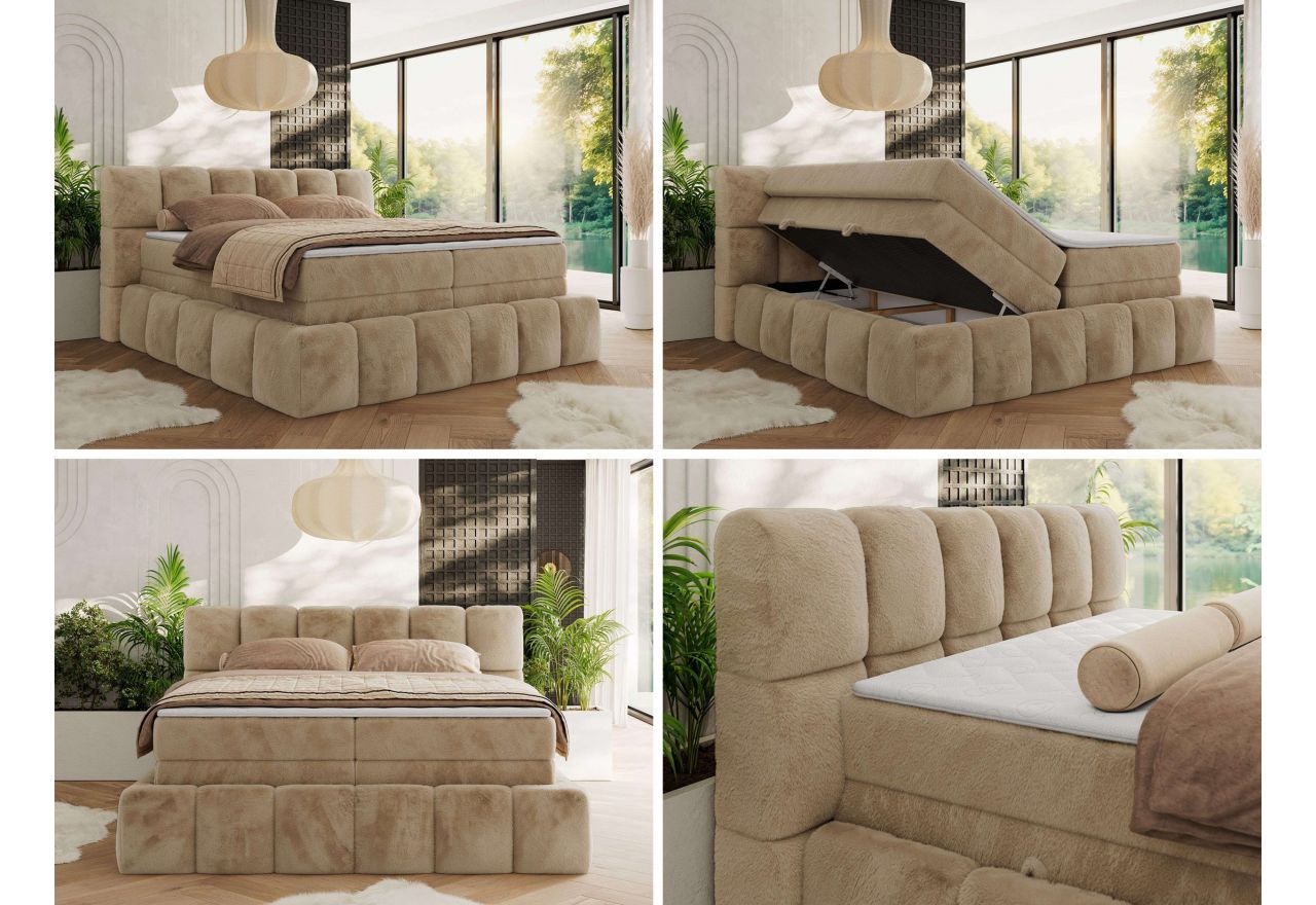 Łóżko kontynentalne - NIRA KING 180x200 - H3 - beżowy, plusz