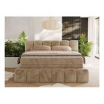 Łóżko kontynentalne - NIRA KING 200x200 - H3 - beżowy, plusz