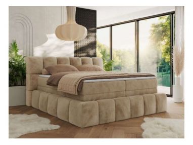 Łóżko kontynentalne - NIRA KING 140x200 - H4 - beżowy, plusz