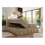 Łóżko kontynentalne - NIRA KING 140x200 - H4 - beżowy, plusz