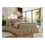 Łóżko kontynentalne - NIRA KING 160x200 - H4 - beżowy, plusz