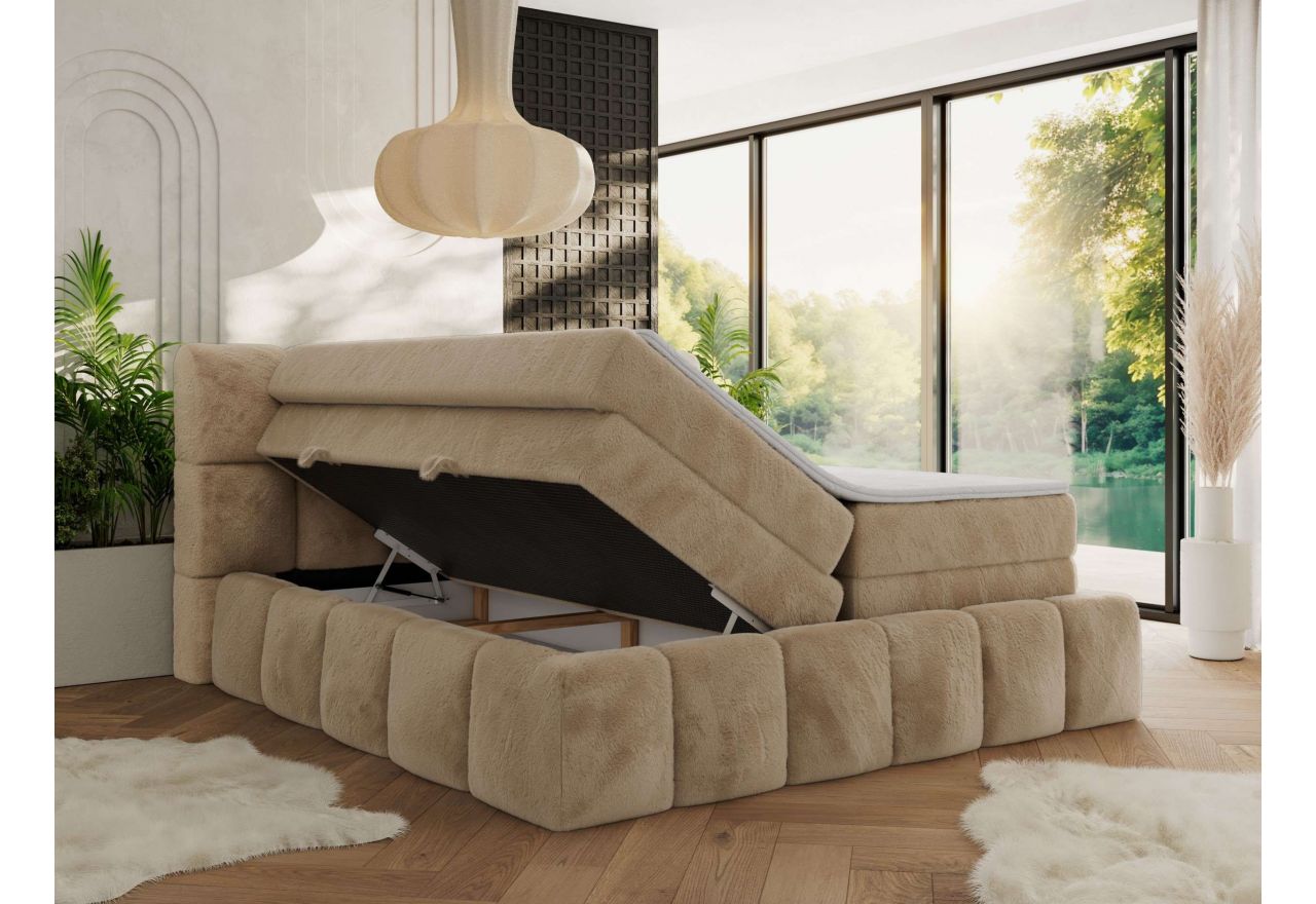 Łóżko kontynentalne - NIRA KING 160x200 - H4 - beżowy, plusz