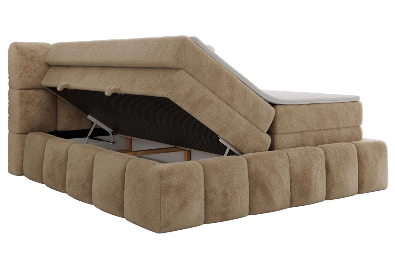 Łóżko kontynentalne - NIRA KING 200x200 - H4 - beżowy, plusz