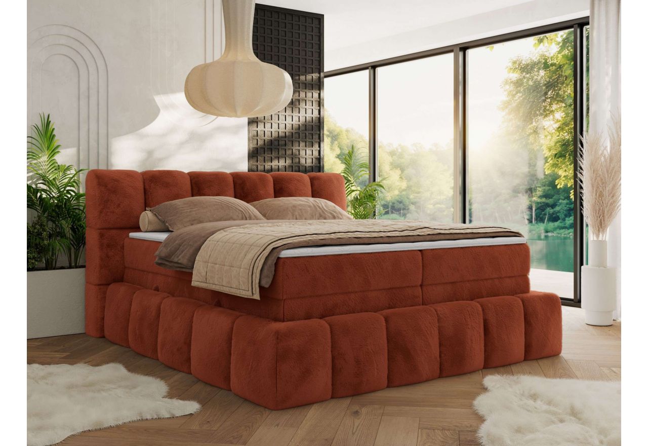 Łóżko kontynentalne - NIRA KING 140x200 - H3 - pomarańczowy, plusz