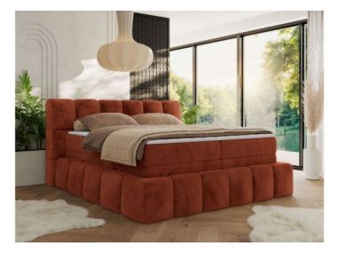 Łóżko kontynentalne - NIRA KING 200x200 - H3 - pomarańczowy, plusz