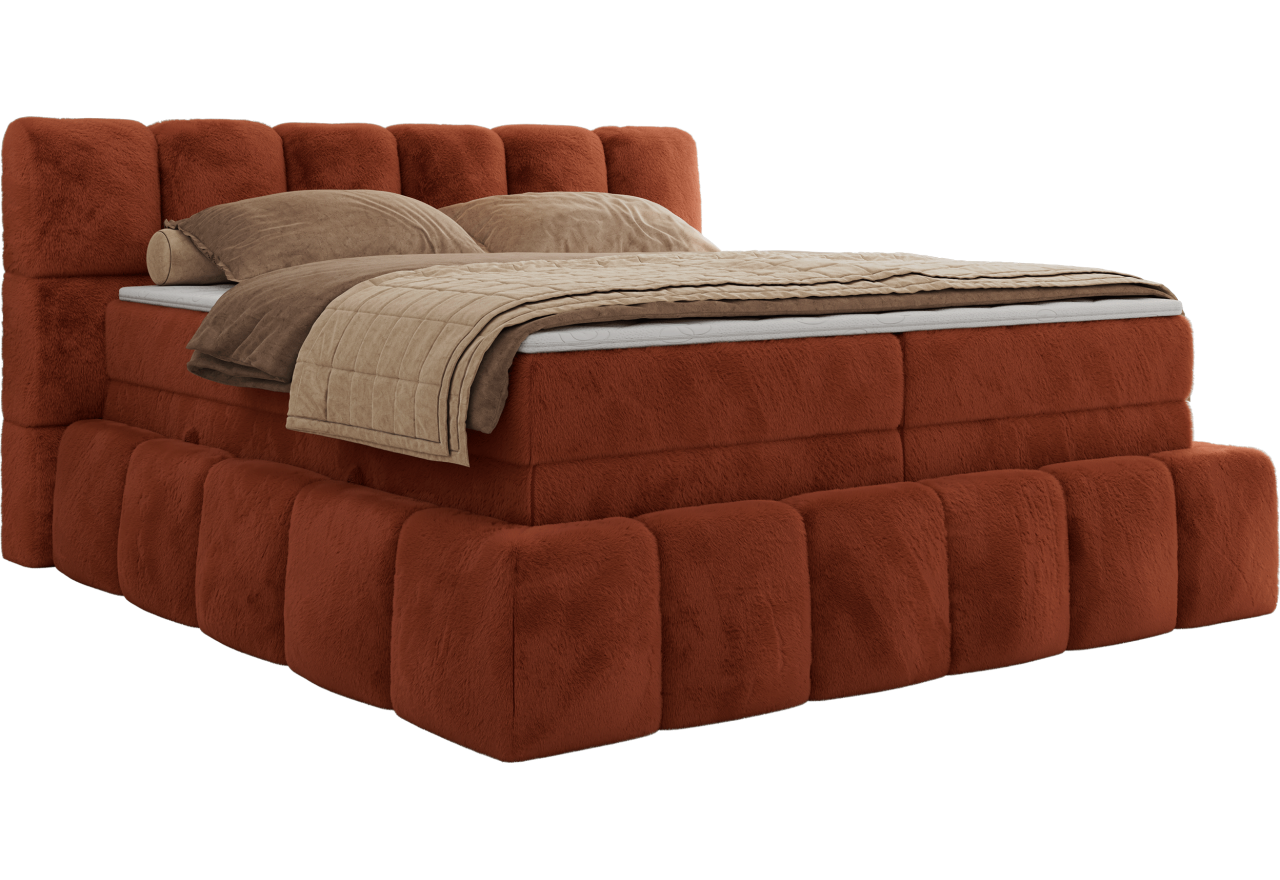 Łóżko kontynentalne - NIRA KING 160x200 - H4 - pomarańczowy, plusz