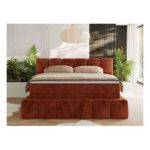 Łóżko kontynentalne - NIRA KING 160x200 - H4 - pomarańczowy, plusz