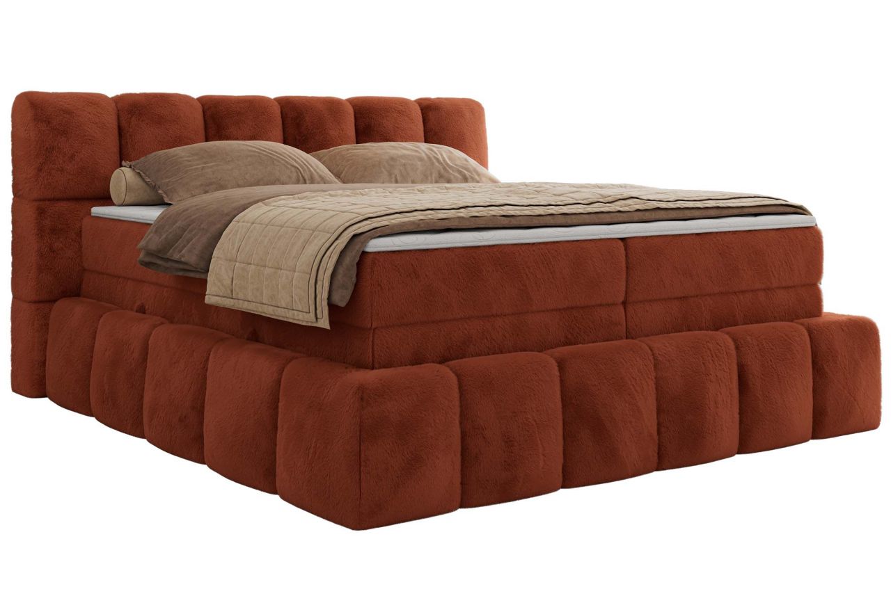 Łóżko kontynentalne - NIRA KING 160x200 - H4 - pomarańczowy, plusz