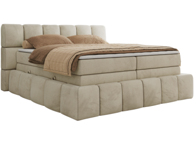 Łóżko kontynentalne - NIRA KING 120x200 - H3 - beżowy, welwet
