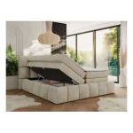 Łóżko kontynentalne - NIRA KING 120x200 - H3 - beżowy, welwet