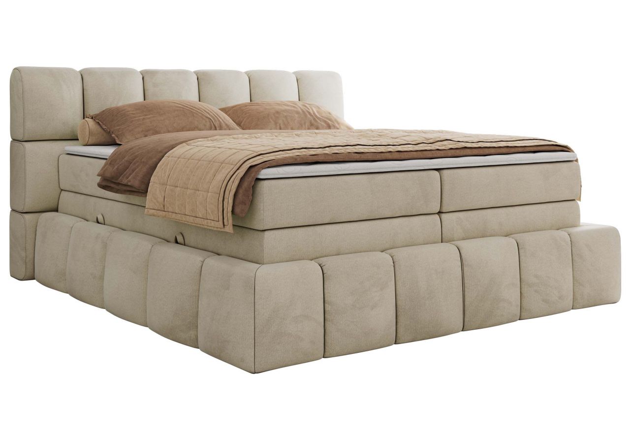 Łóżko kontynentalne - NIRA KING 120x200 - H3 - beżowy, welwet