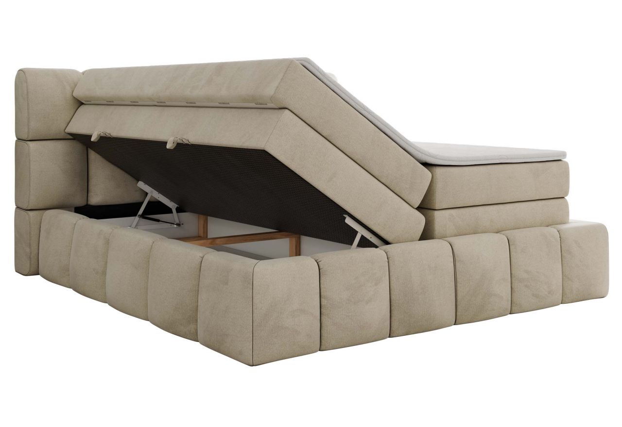 Łóżko kontynentalne - NIRA KING 120x200 - H3 - beżowy, welwet