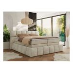 Łóżko kontynentalne - NIRA KING 140x200 - H4 - beżowy, welwet