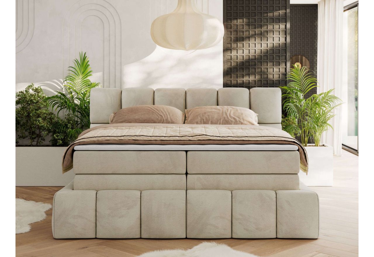 Łóżko kontynentalne - NIRA KING 160x200 - H4 - beżowy, welwet